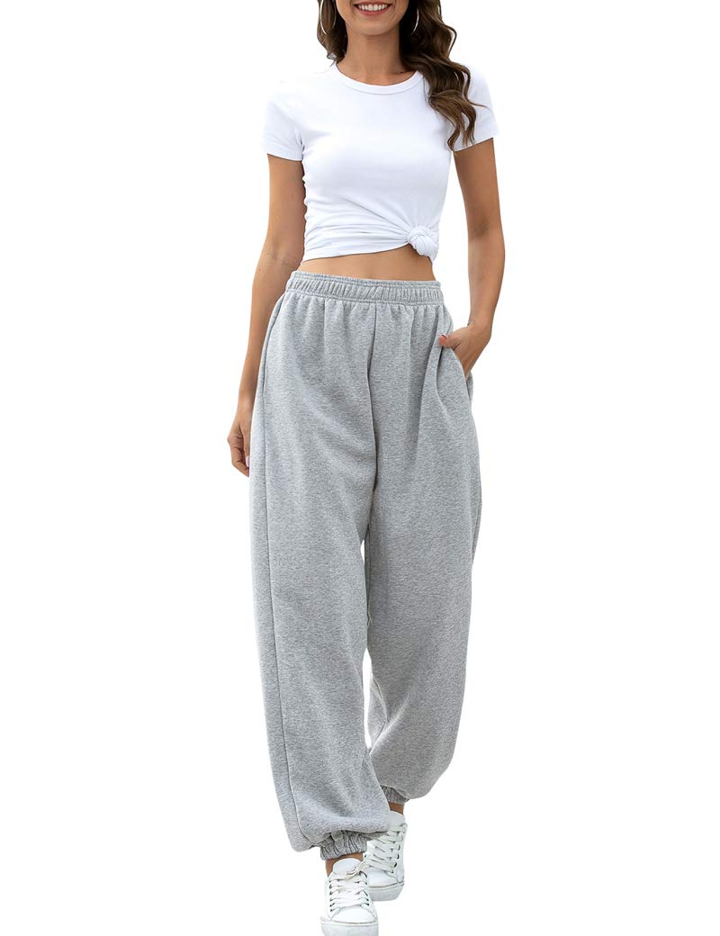 HeSaYep Women's High Waisted Sweatpants Workout Active Joggers Pants Baggy Lounge Bottoms,Grey L - Image 4